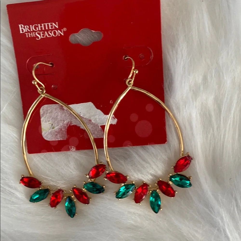 New Gold and Red Hoop Christmas Earrings